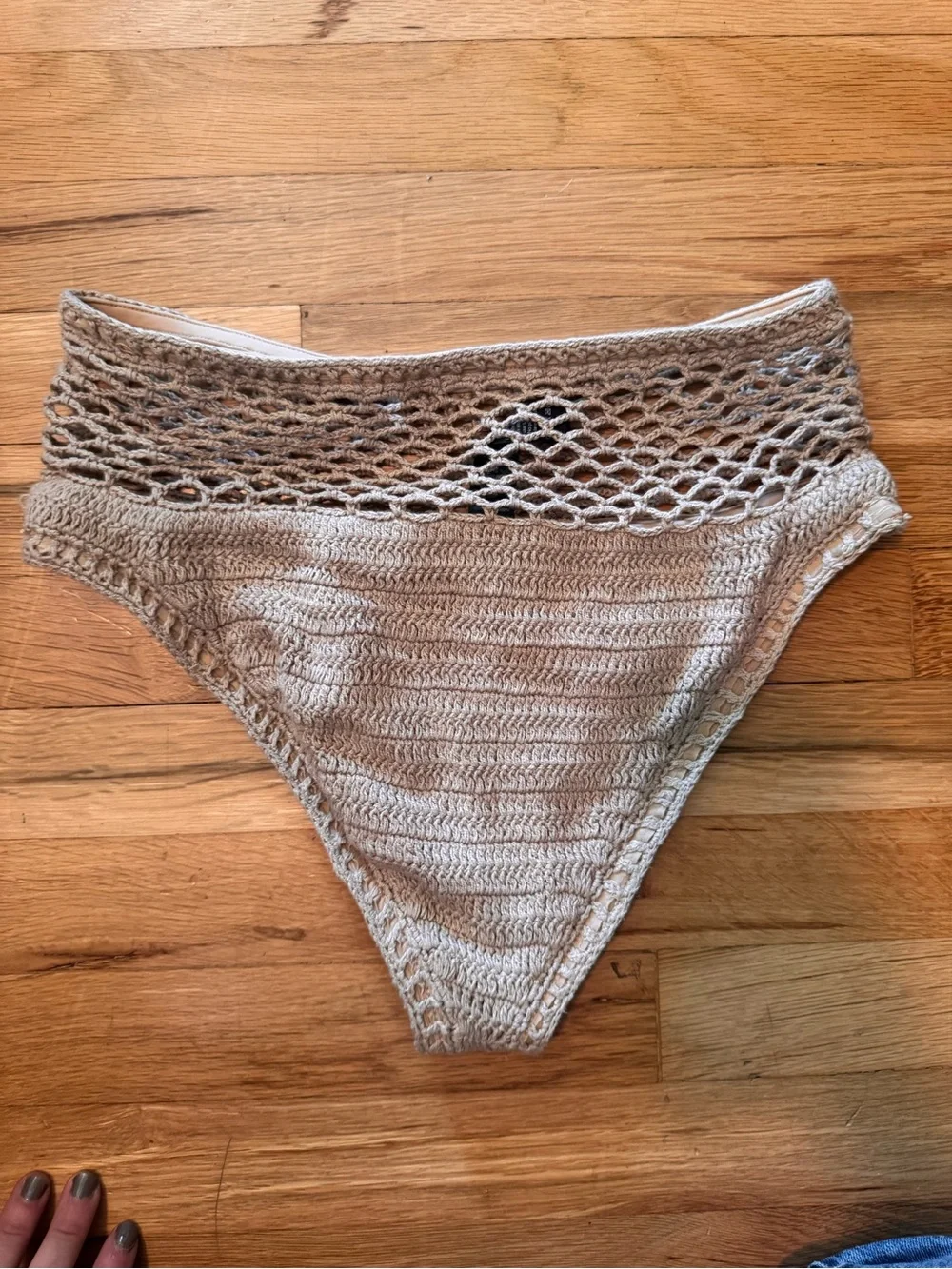 Beach Riot Brinley Crochet High-Waist Bikini Bottom - Beige Tan